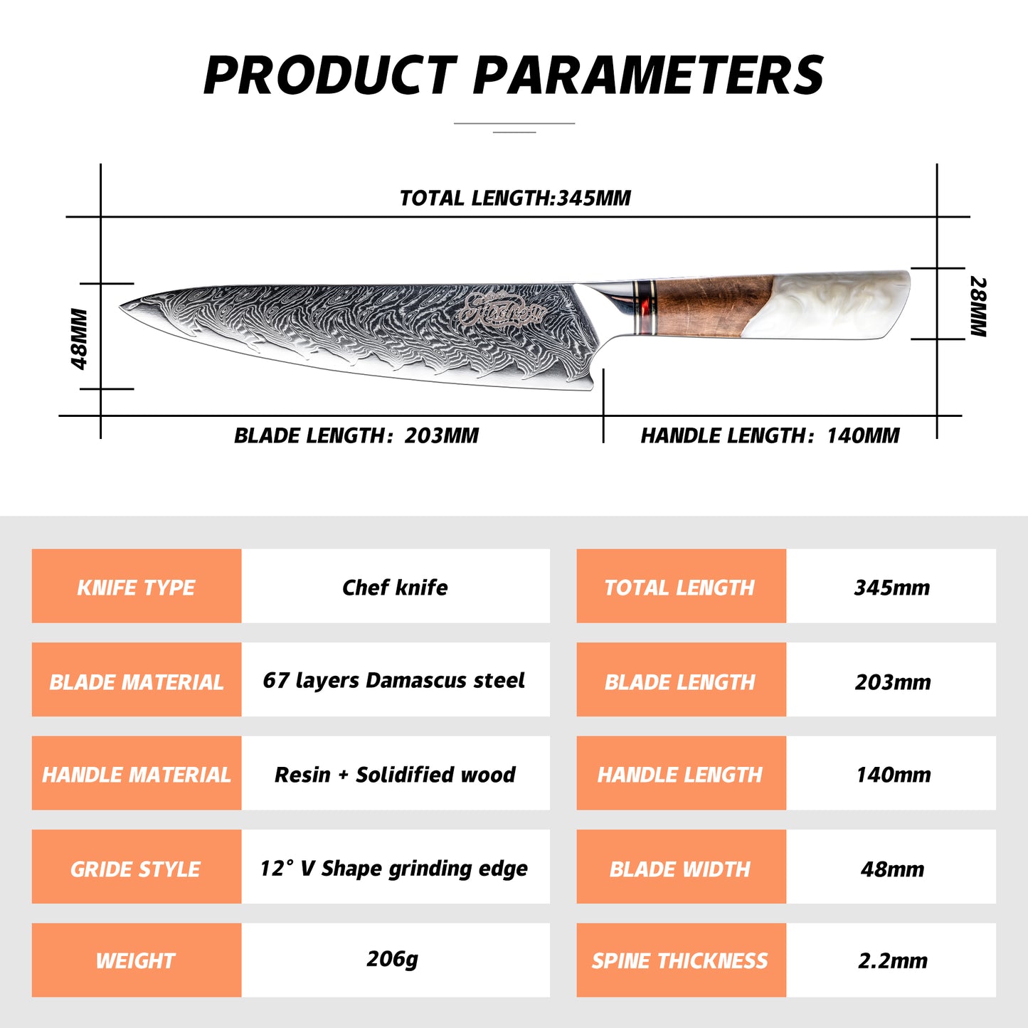 Damascus Step Chef Knife